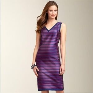 Talbots Plus Size Striped Silk Blend Sleeveless Dress